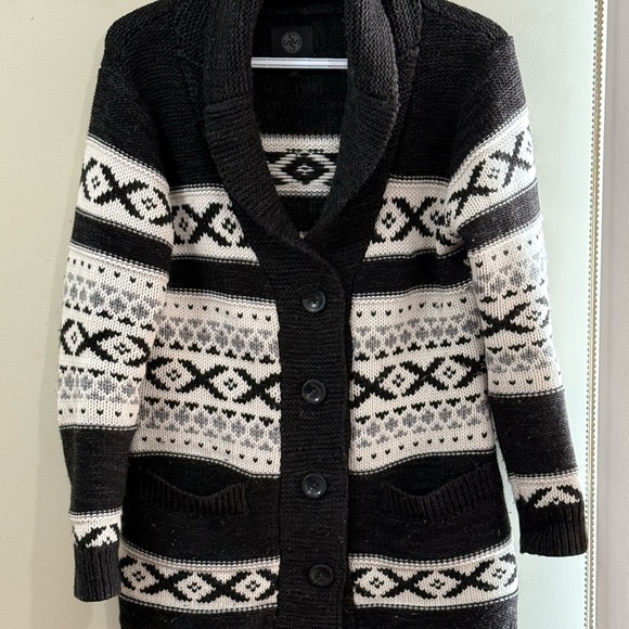 Black and White Nordic Pattern Cardigan Sweater - Picture 1 of 4